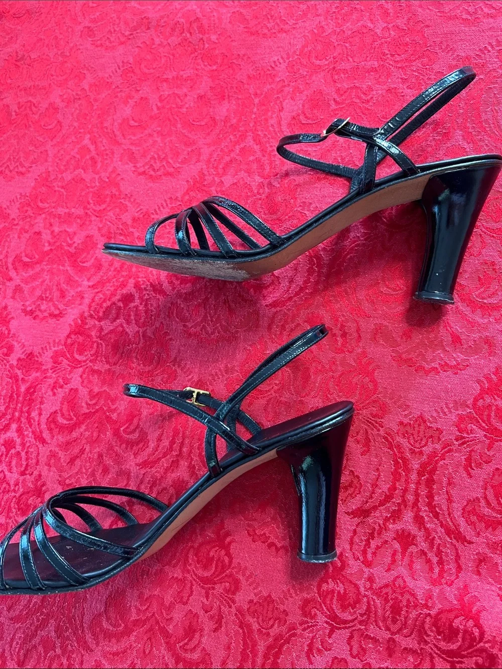 Amalfi by Rangoni Black Leather Strappy Heels Women 9N Italy Sandals